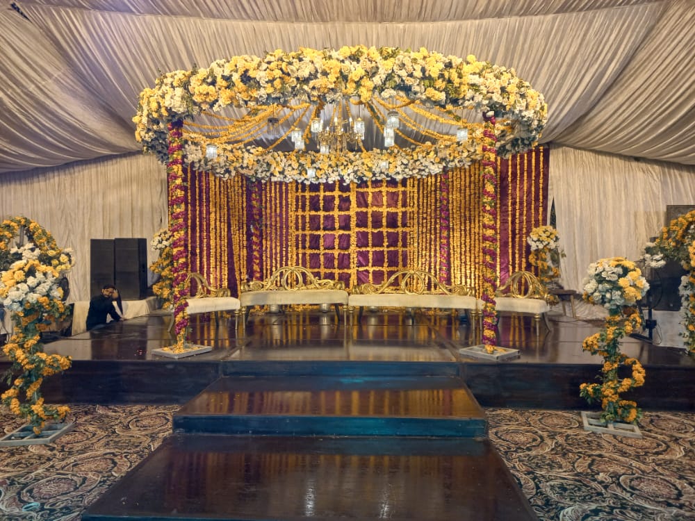 styled celebration venue with floral décor by Alvi Events & Catering in Lahore